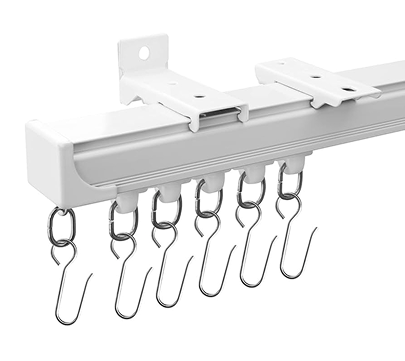 Compact mini I curtain track with smooth-glide hooks for light drapes